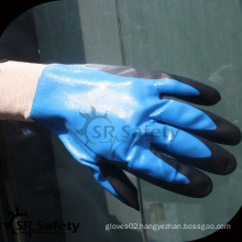 SRSAFETY nitrile dipped polyester gloves, double coated nitrile sandy finish